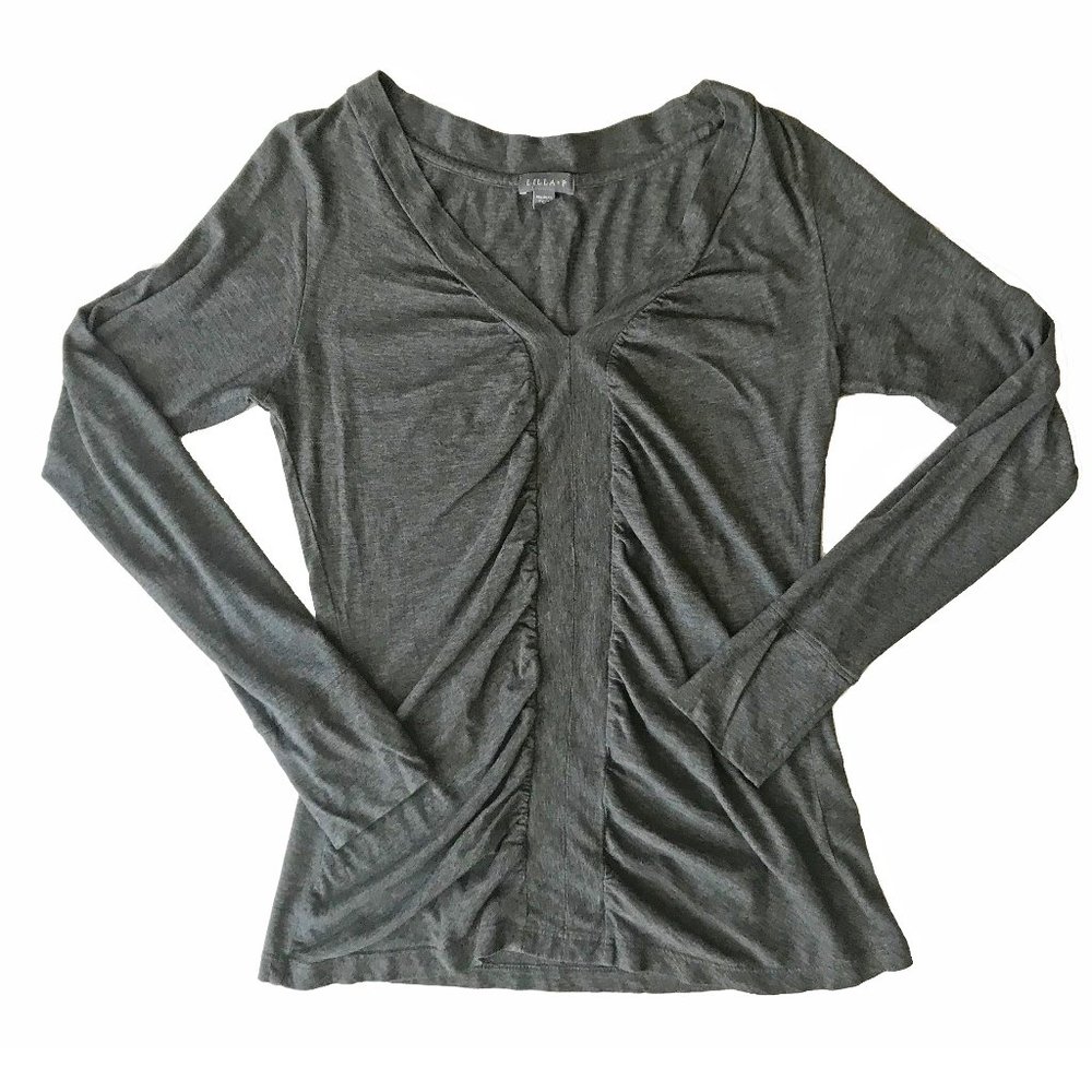 Stylish gray long sleeved top with ruching